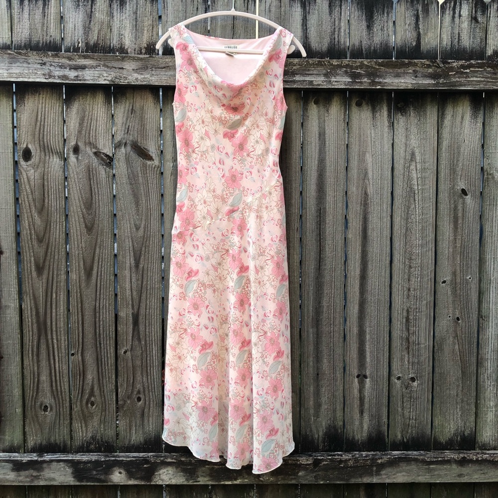 Georgiou Vintage Y2K Fairy Dress Size 8 Pink Floral Cowl Neck Bias Cut